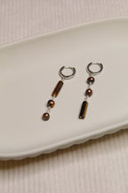 Stainless Steel Asymmetrical Gemstone & Pearl Dangle Earrings