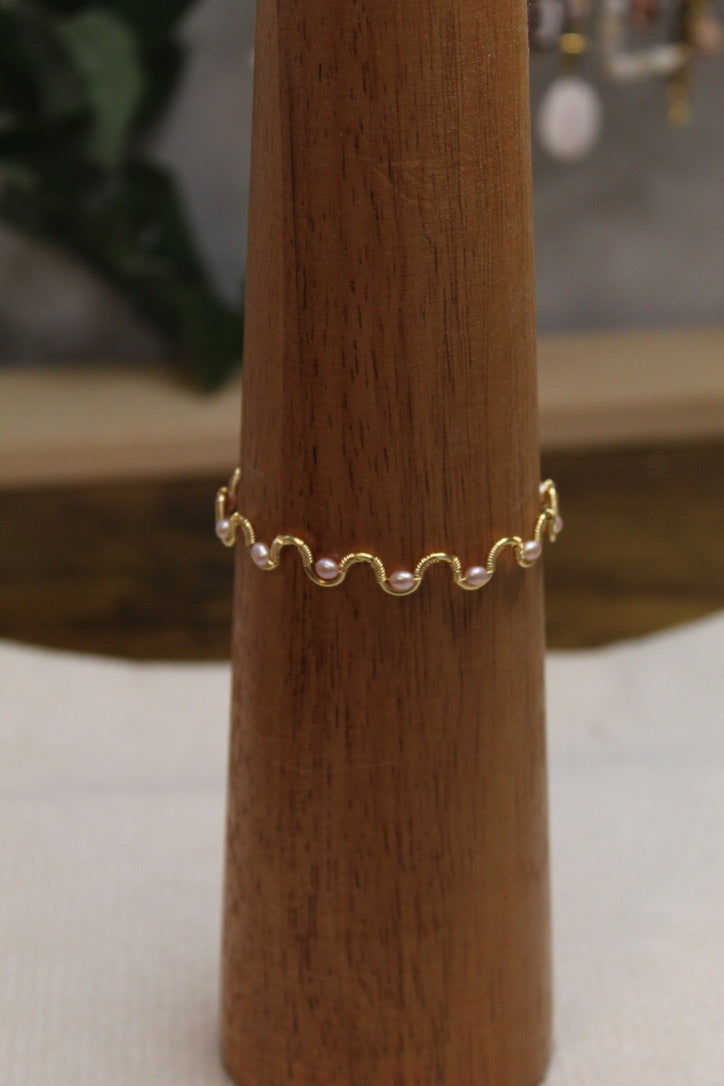 Gold/Silver Plated Pearl Wavy Bangle Bracelet