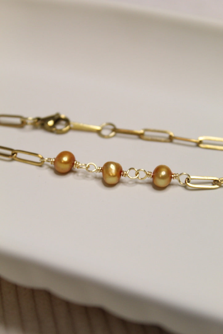 Gold Plated Pearl Link Chain Bracelet