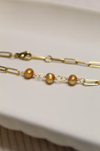 Gold Plated Pearl Link Chain Bracelet