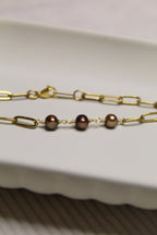 Gold Plated Pearl Link Chain Bracelet