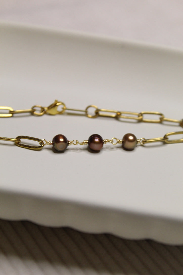 Gold Plated Pearl Link Chain Bracelet