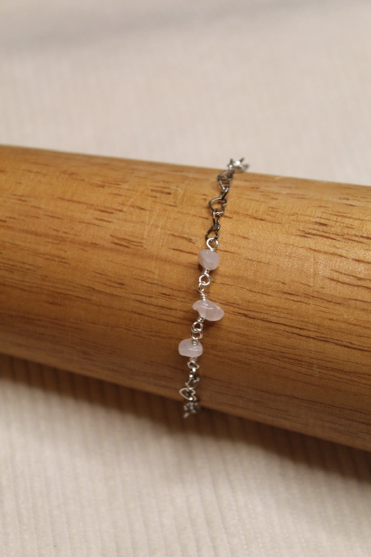 Stainless Steel Gemstone Chip Link Chain Bracelet