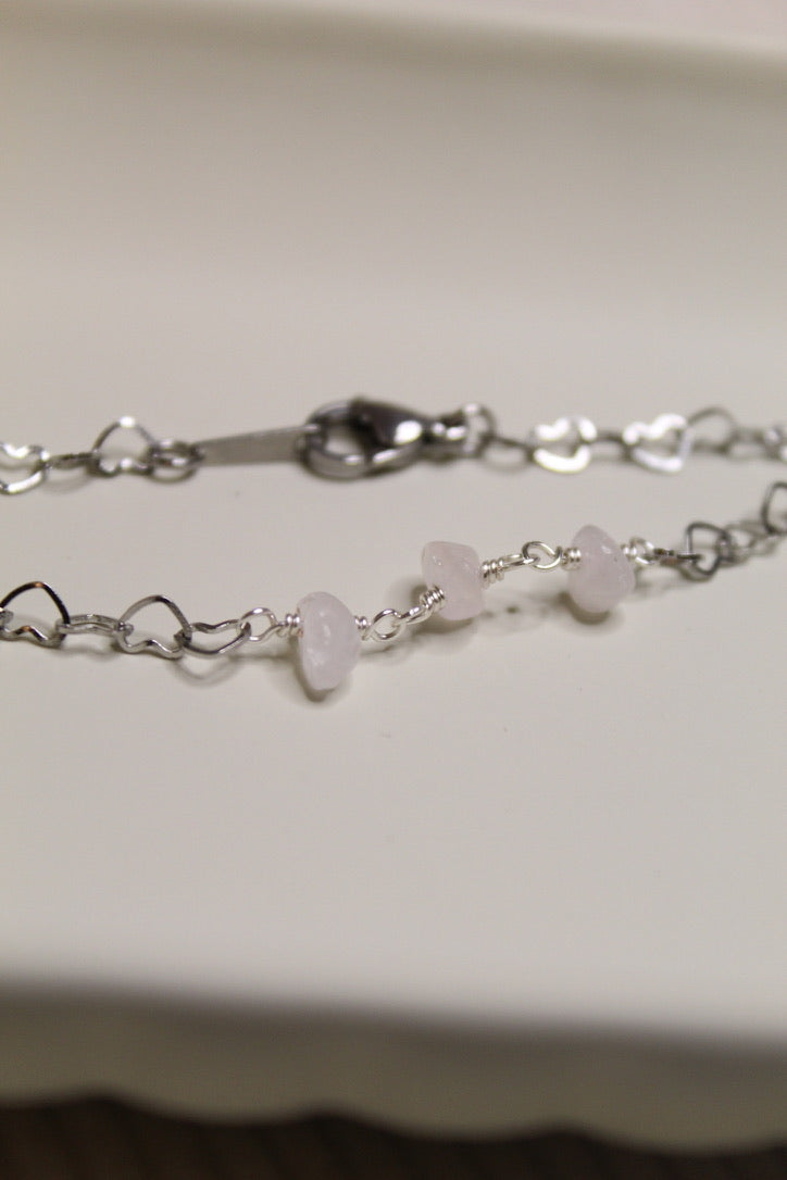 Stainless Steel Gemstone Chip Link Chain Bracelet