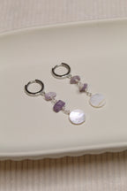 Stainless Steel Gemstone & Shell Disc Earrings
