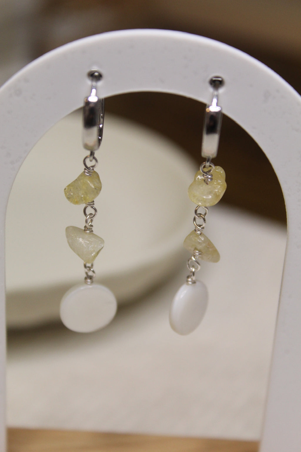 Stainless Steel Gemstone & Shell Disc Earrings