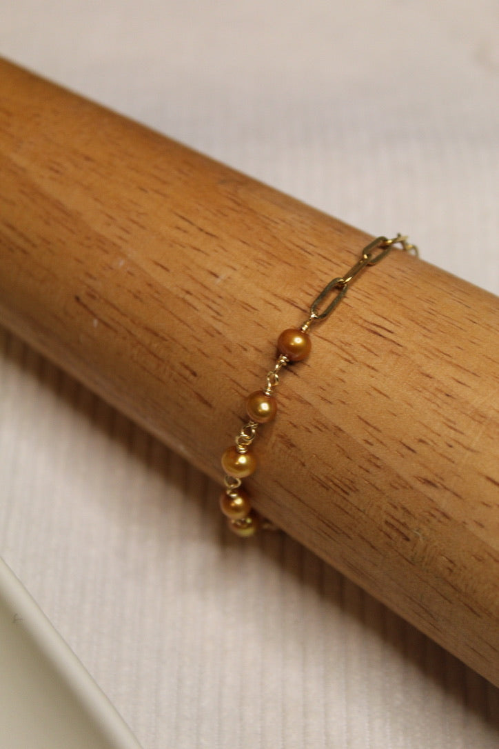 Gold Plated Half Pearl Half Chain Bracelet