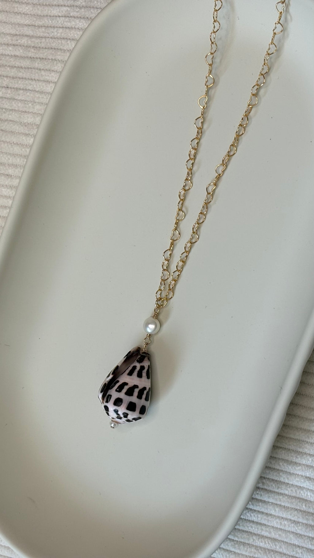 Gold-Filled Hebrew Cone Shell Freshwater Pearl Chain Necklace
