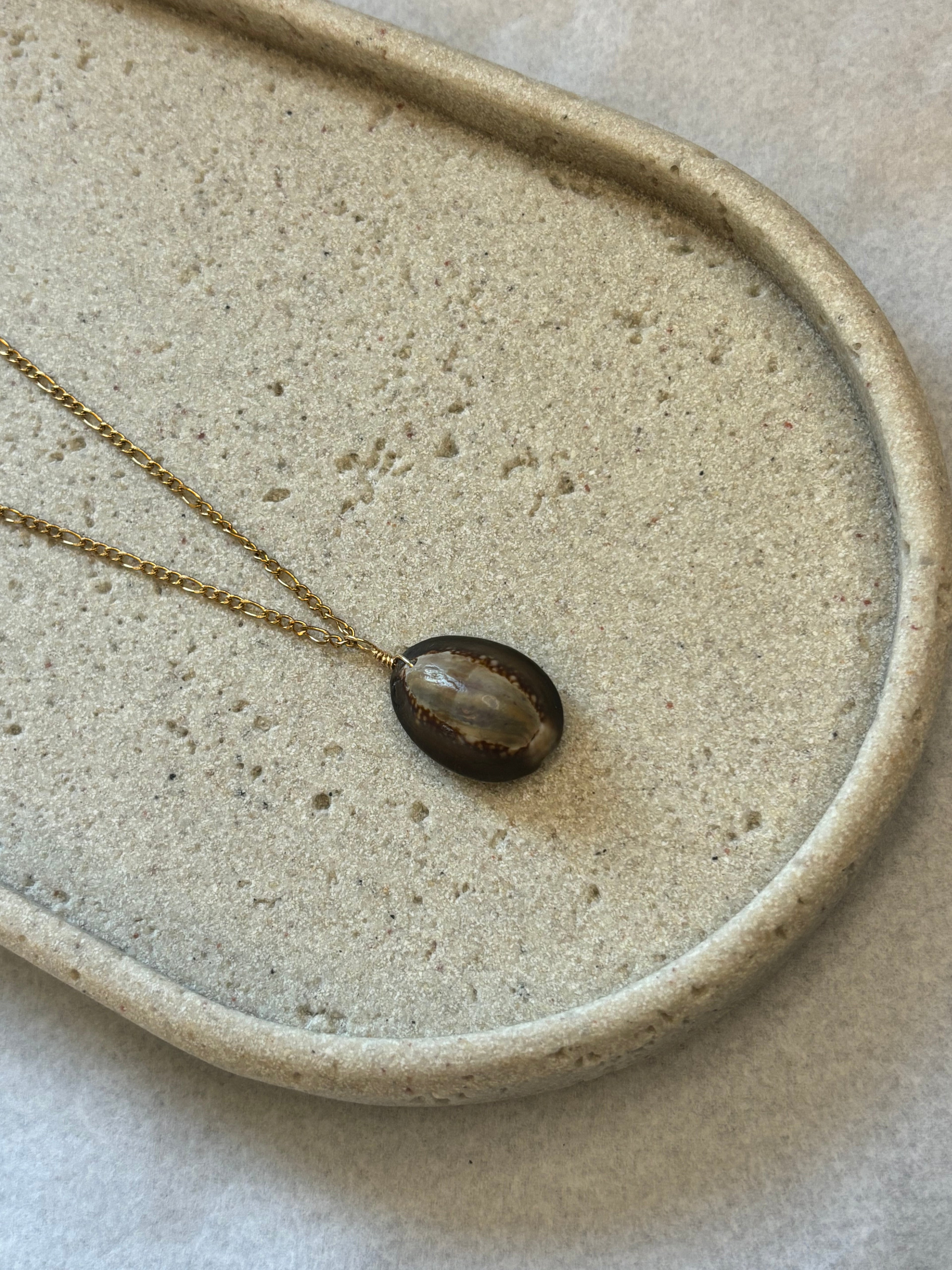 Gold-Plated Cowrie Shell Figaro Chain Pendant Necklace