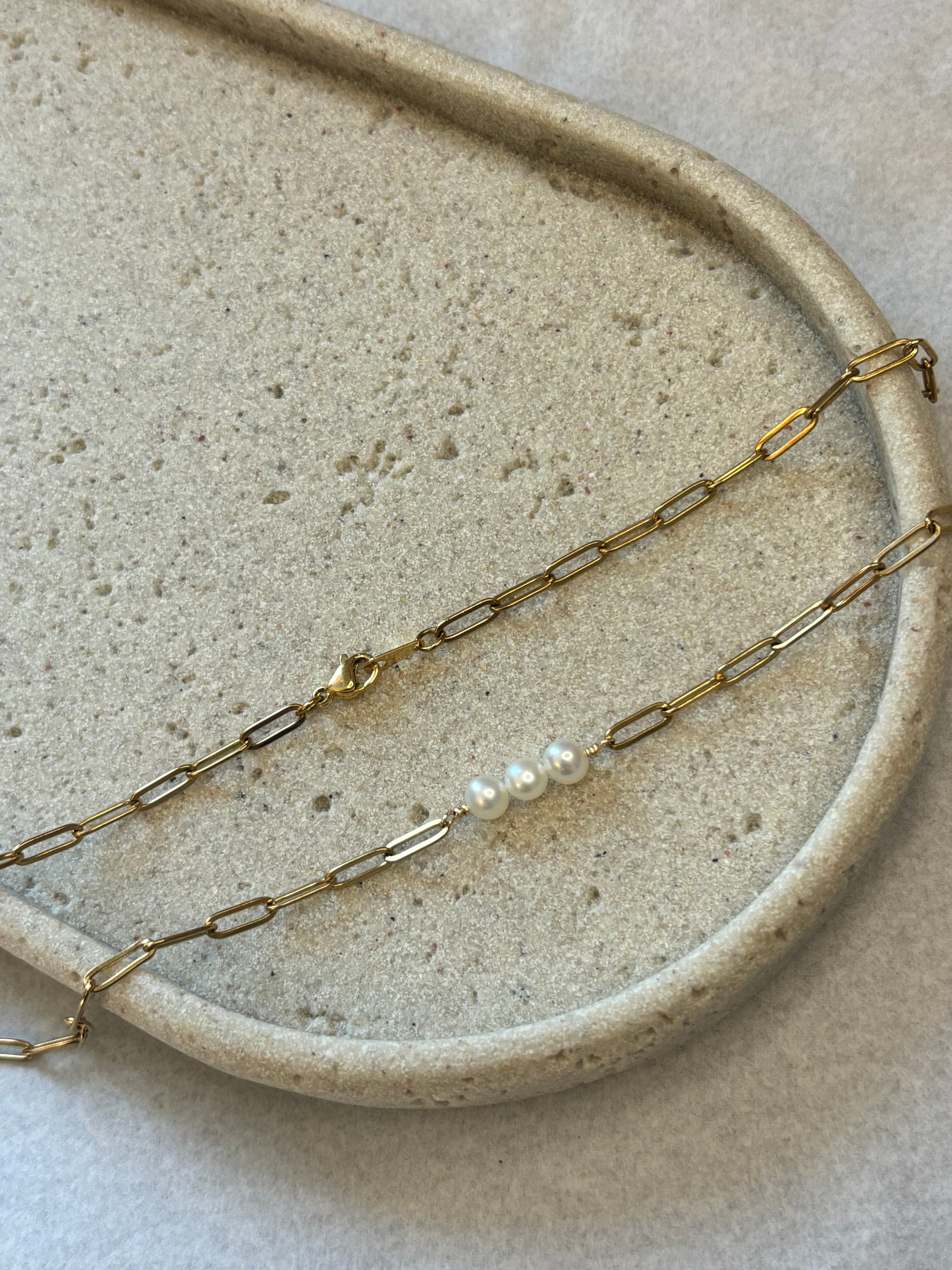 Gold-Plated Freshwater Pearl Paperclip Chain Necklace