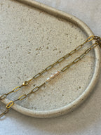 Gold-Plated Freshwater Pearl Paperclip Chain Necklace