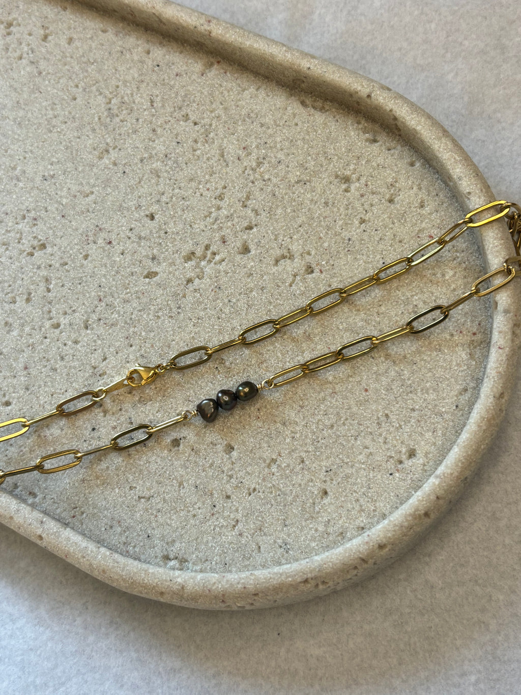 Gold-Plated Freshwater Pearl Paperclip Chain Necklace