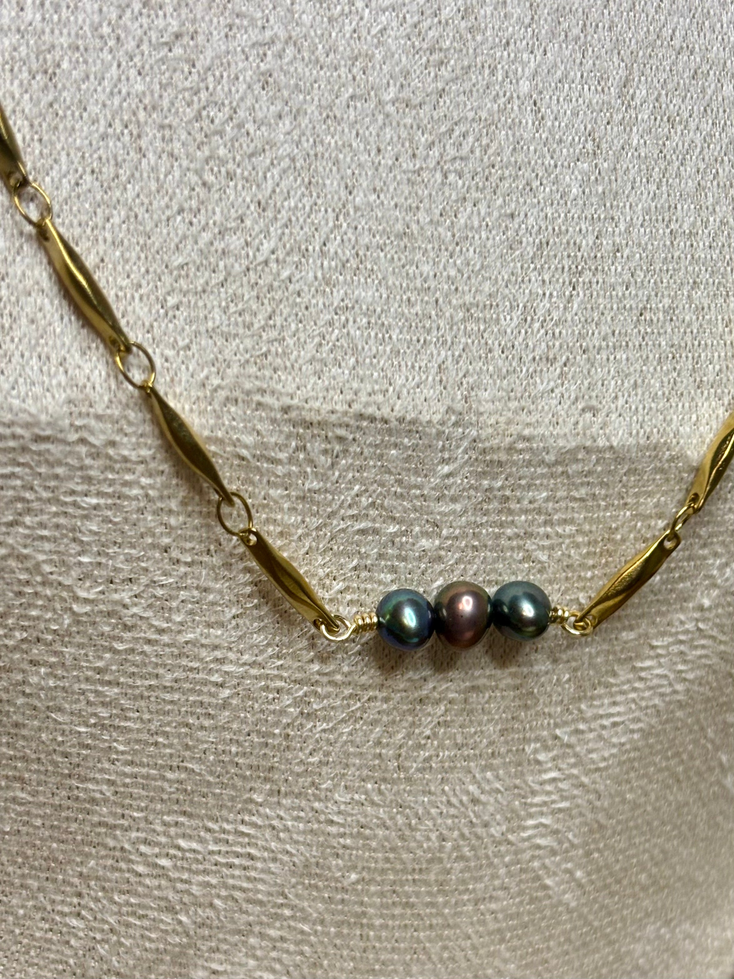 Gold-Plated Freshwater Pearl Link Chain Necklace