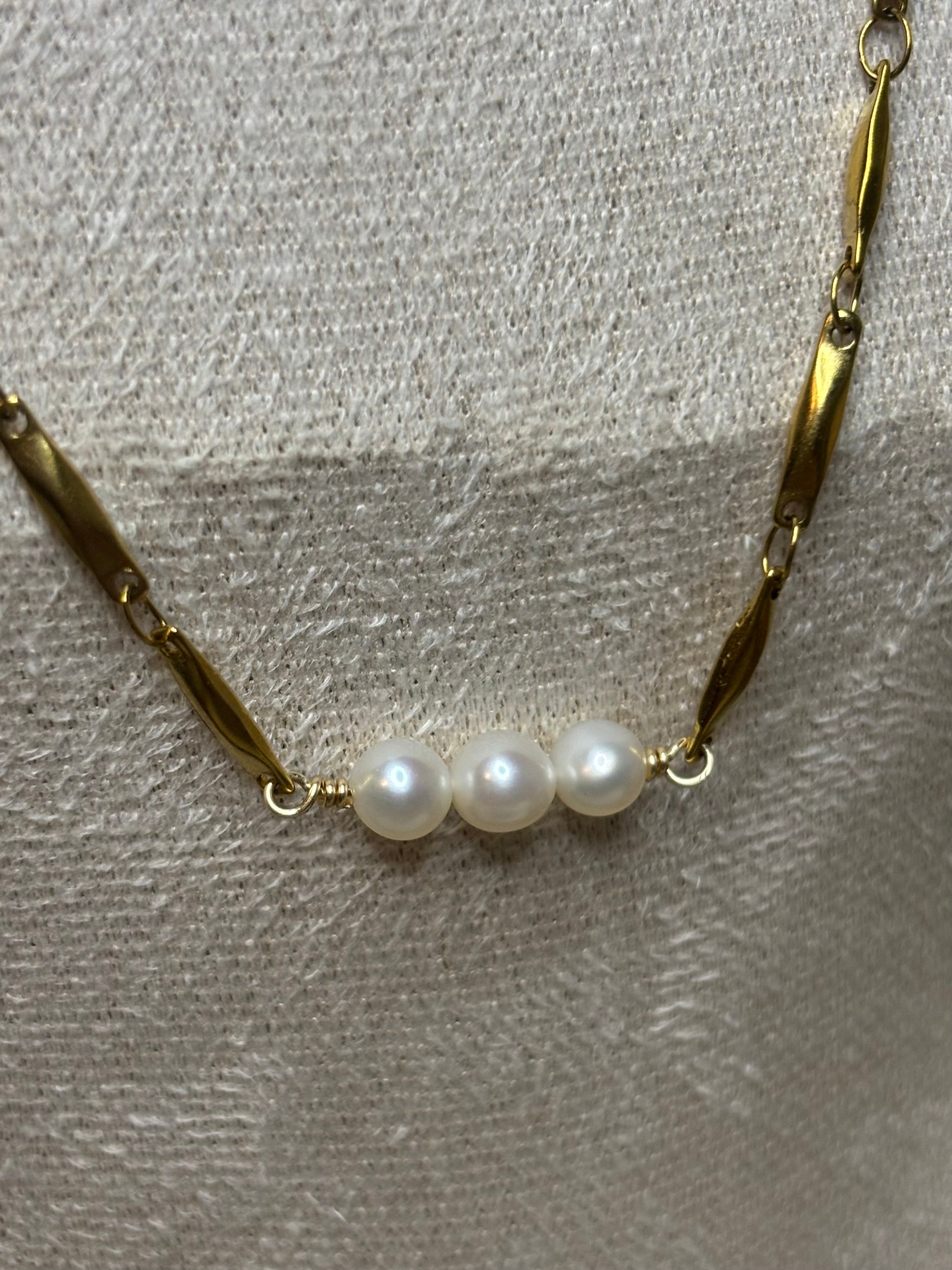 Gold-Plated Freshwater Pearl Link Chain Necklace