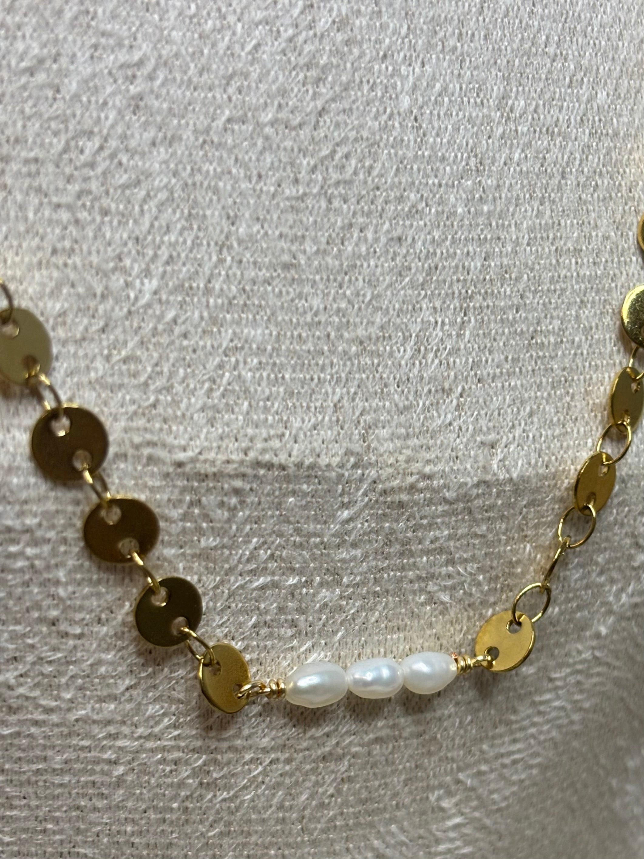 Gold-Plated Freshwater Pearl Sequin Chain Necklace