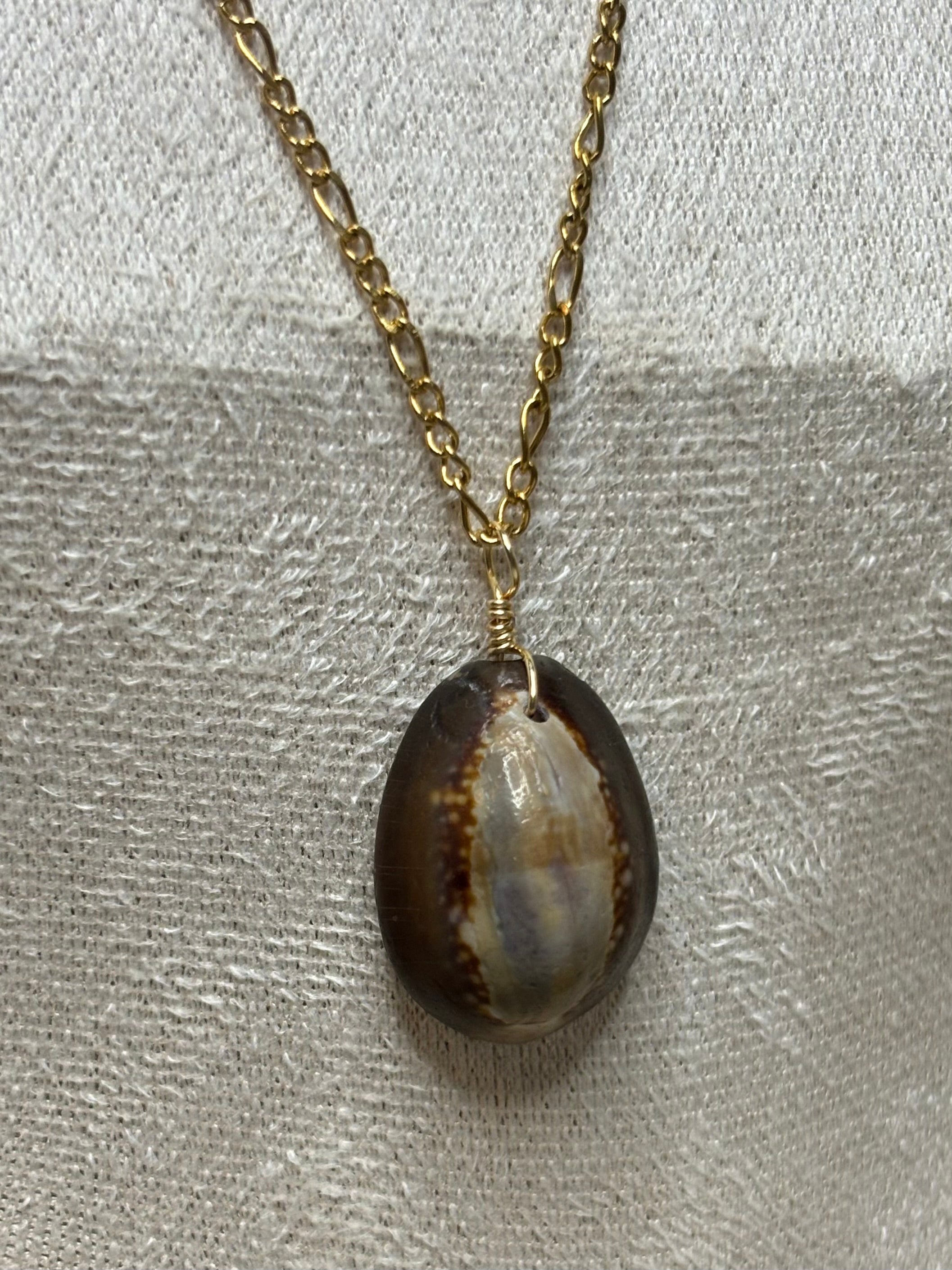 Gold-Plated Cowrie Shell Figaro Chain Pendant Necklace