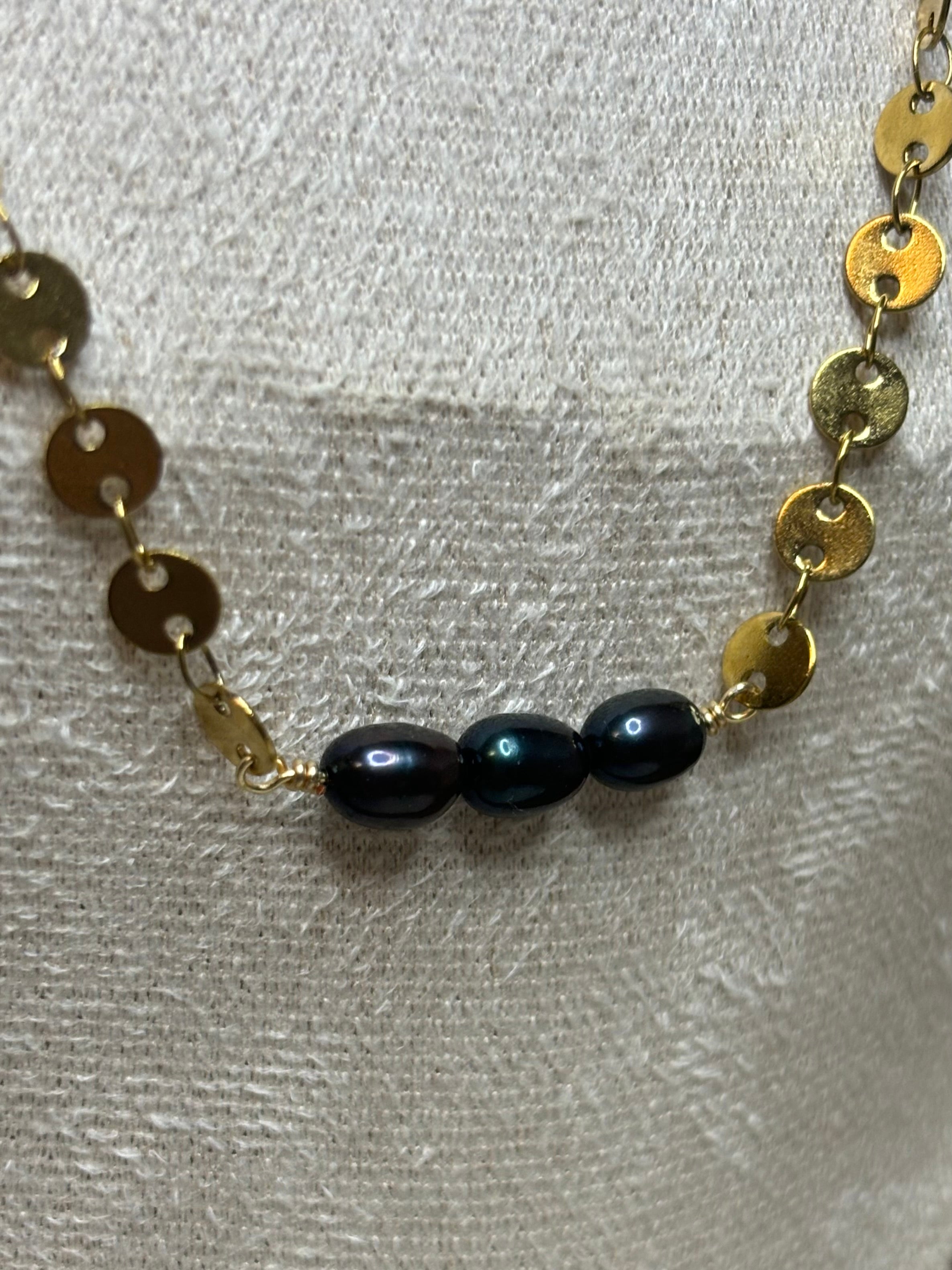 Gold-Plated Freshwater Pearl Sequin Chain Necklace