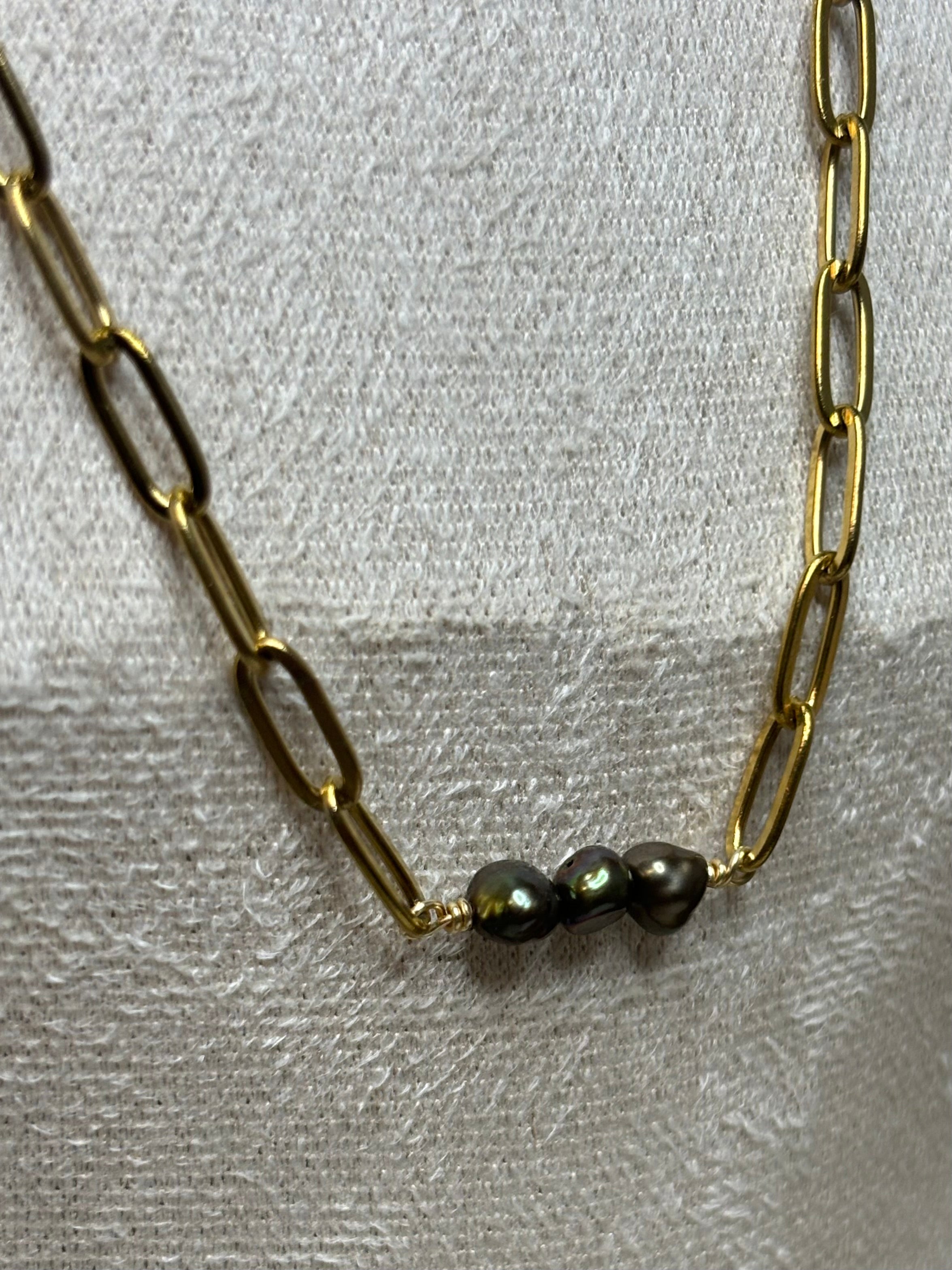 Gold-Plated Freshwater Pearl Paperclip Chain Necklace