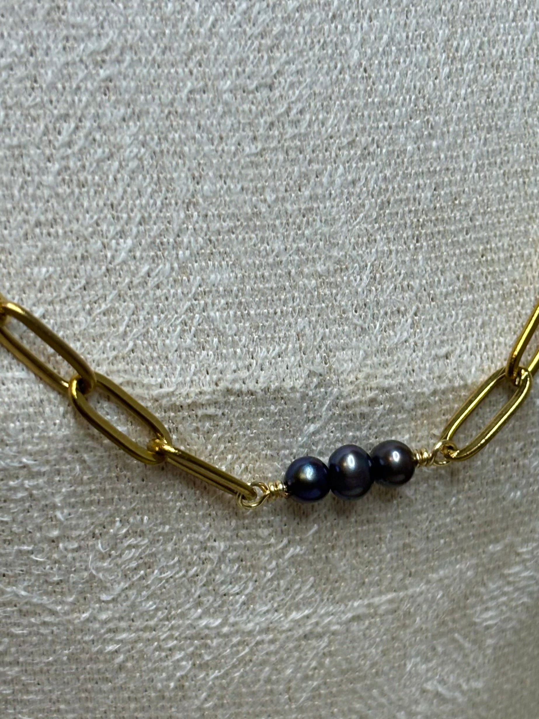 Gold-Plated Freshwater Pearl Paperclip Chain Necklace