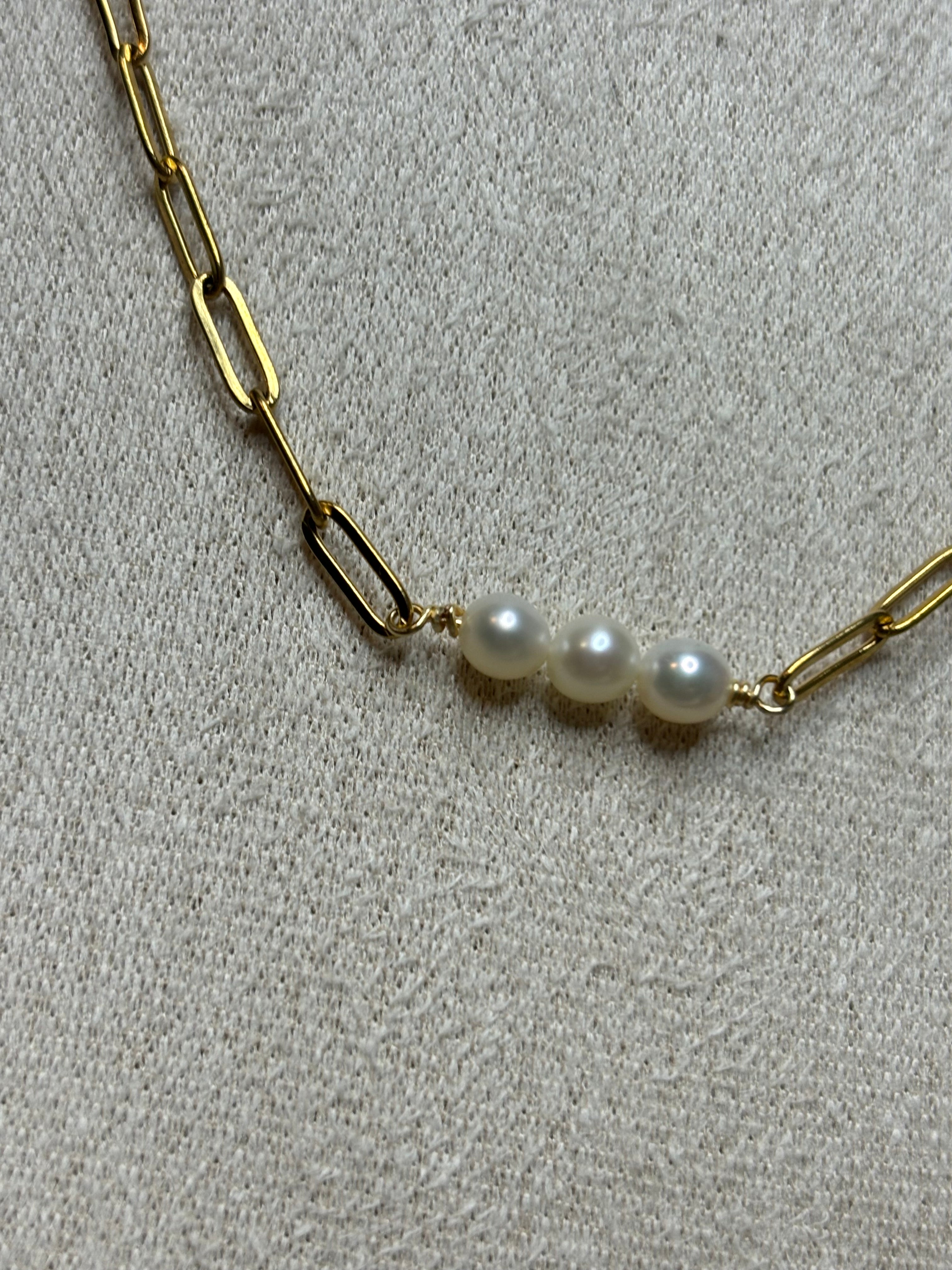 Gold-Plated Freshwater Pearl Paperclip Chain Necklace