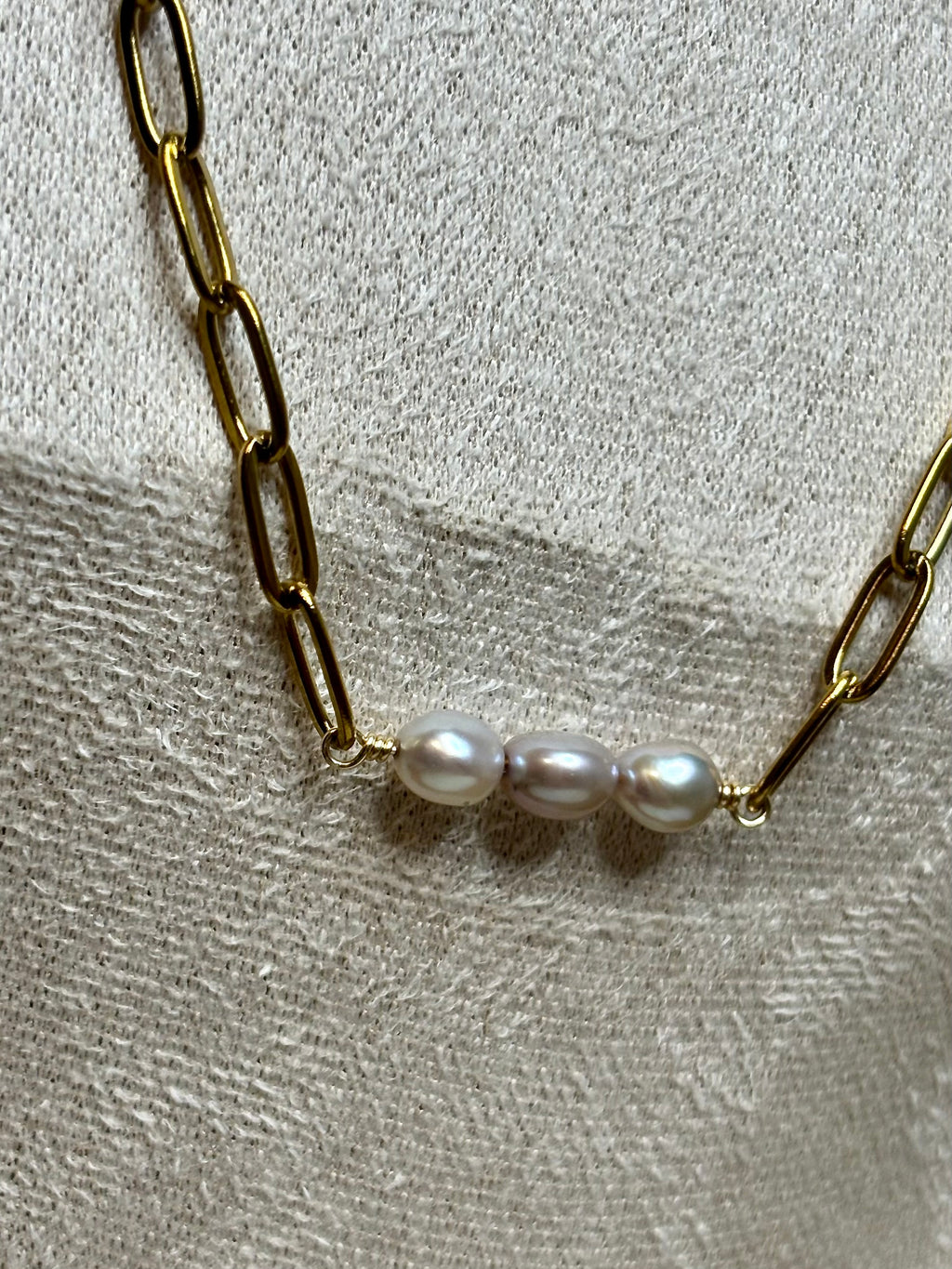 Gold-Plated Freshwater Pearl Paperclip Chain Necklace