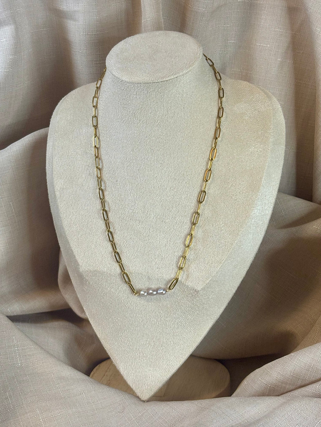 Gold-Plated Freshwater Pearl Paperclip Chain Necklace