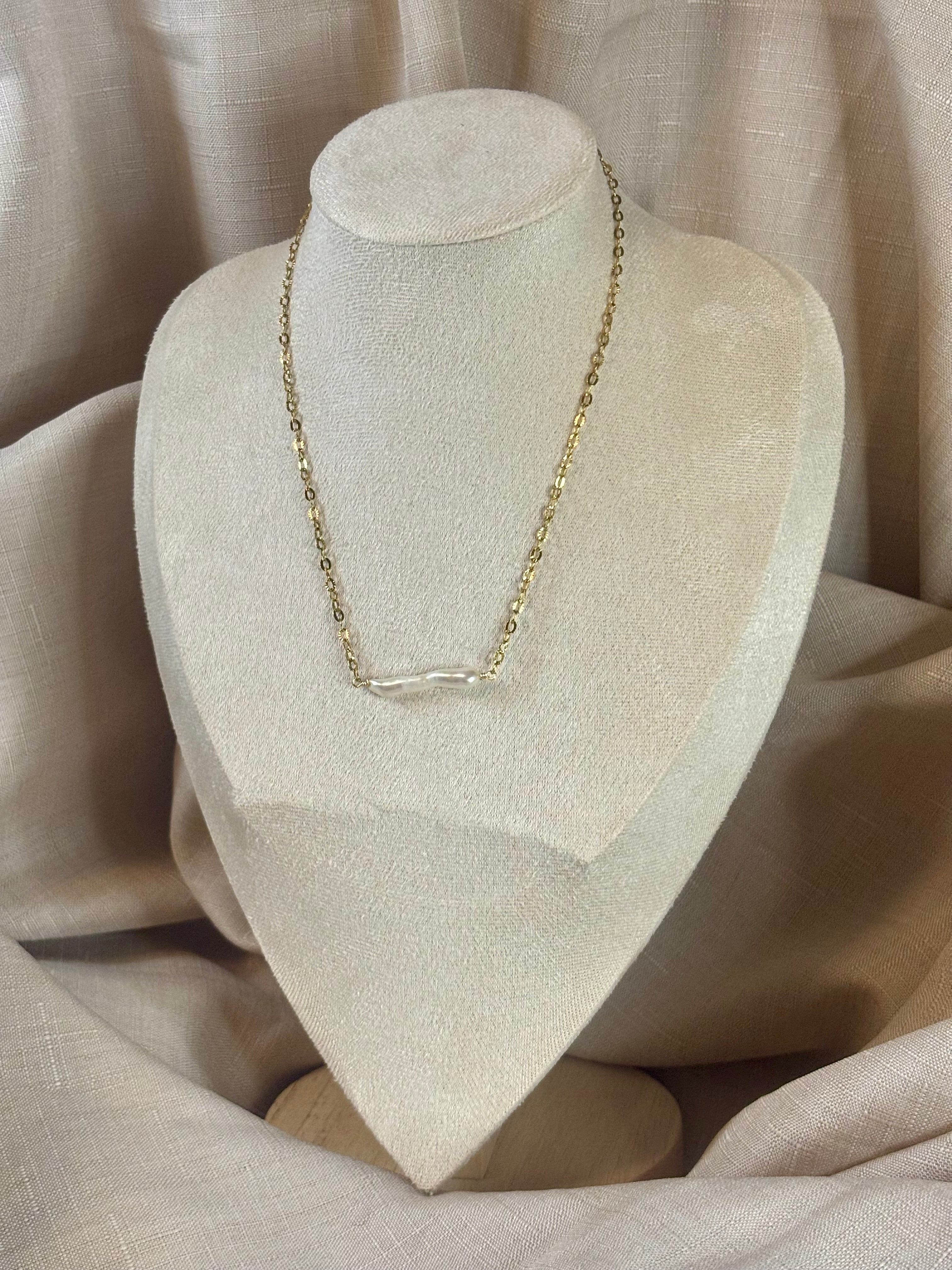 Gold-Plated Freshwater Needle Pearl Sunburst Chain Necklace