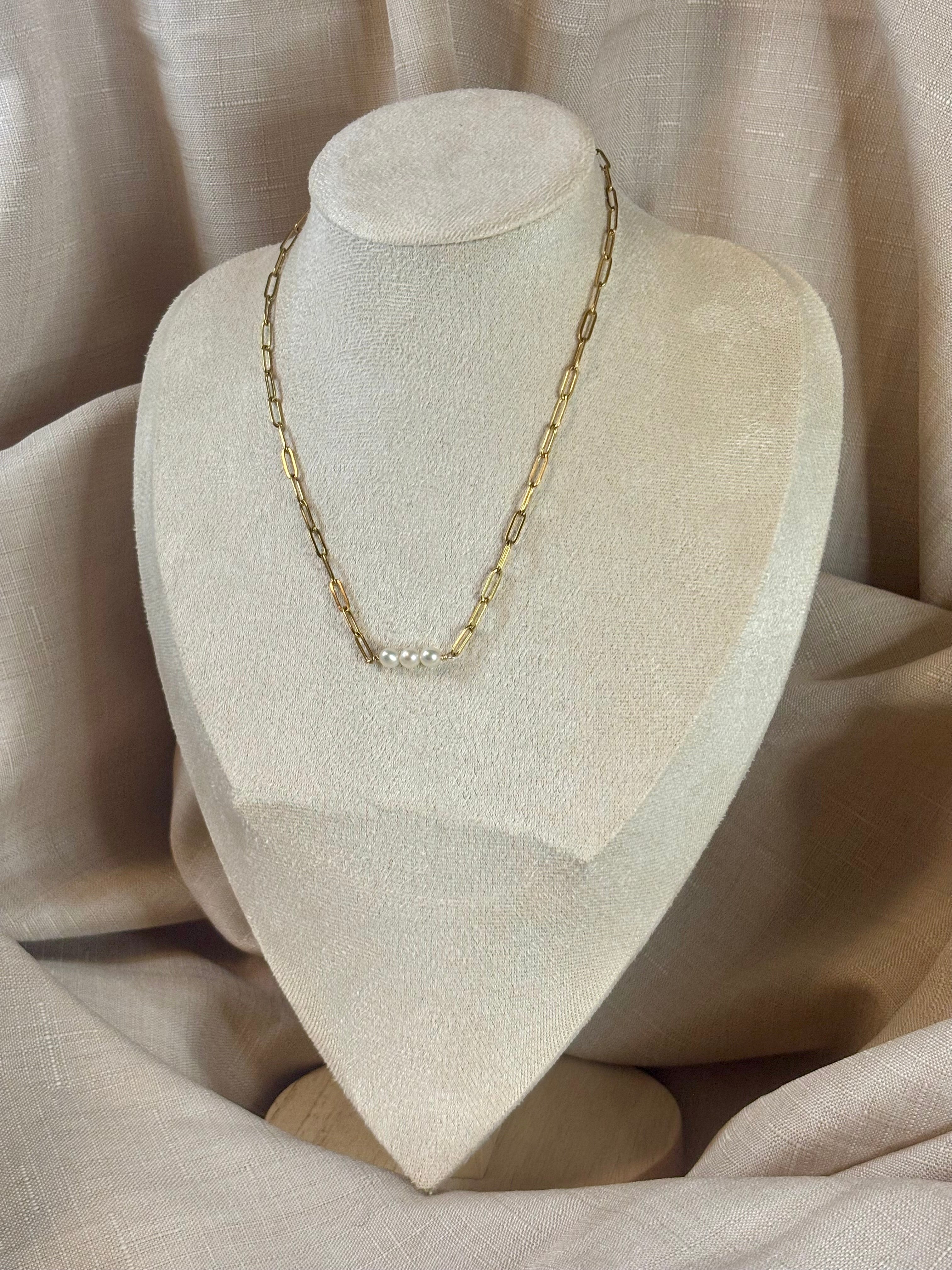 Gold-Plated Freshwater Pearl Paperclip Chain Necklace