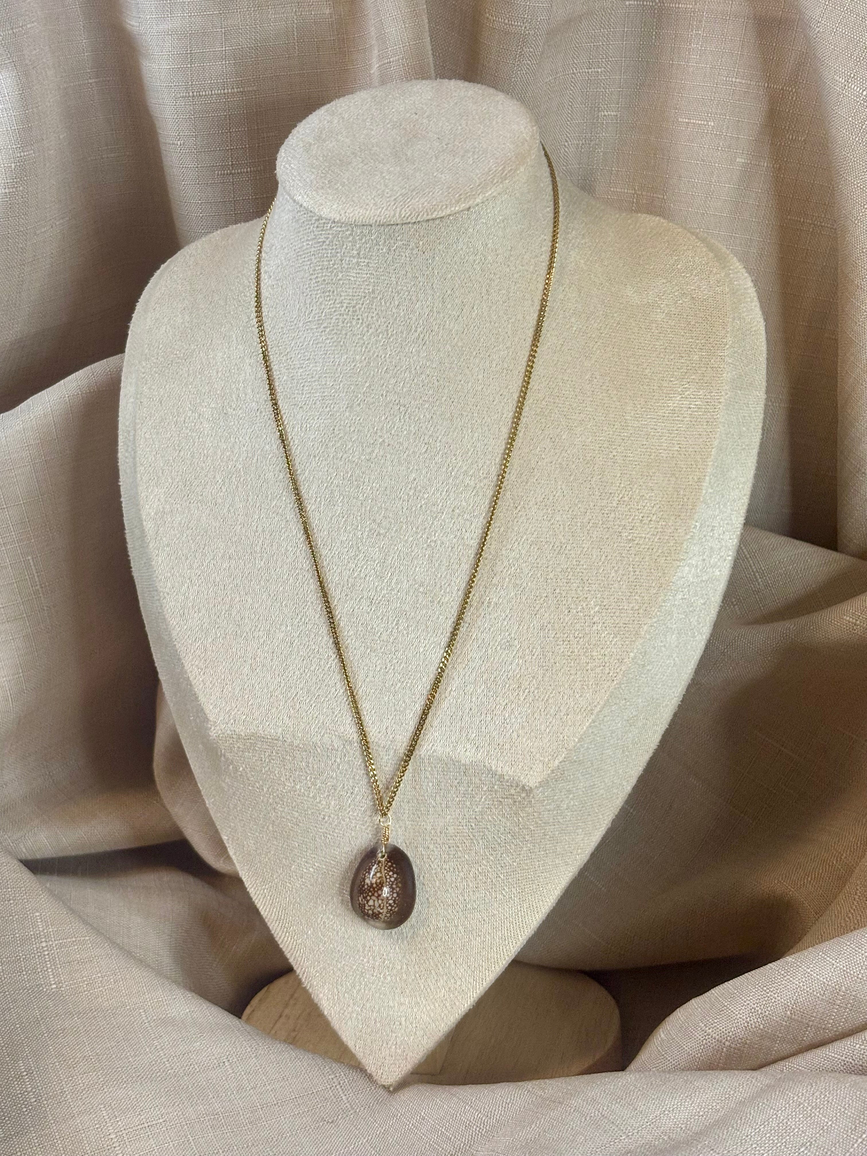 Gold-Plated Cowrie Shell Curb Chain Pendant Necklace