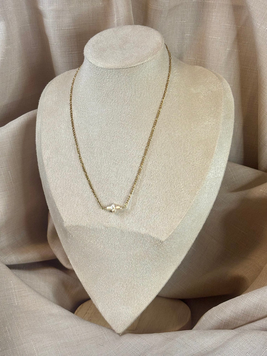 Gold-Plated Freshwater Cross Pearl Figaro Chain Necklace