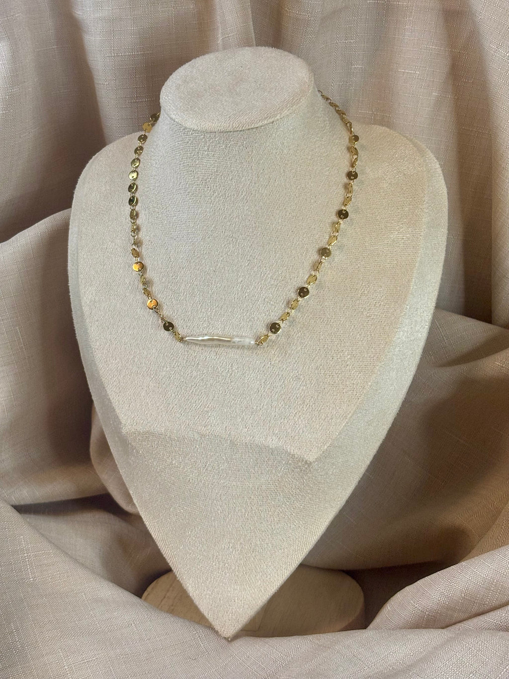 Gold-Plated Freshwater Needle Pearl Sequin Chain Necklace