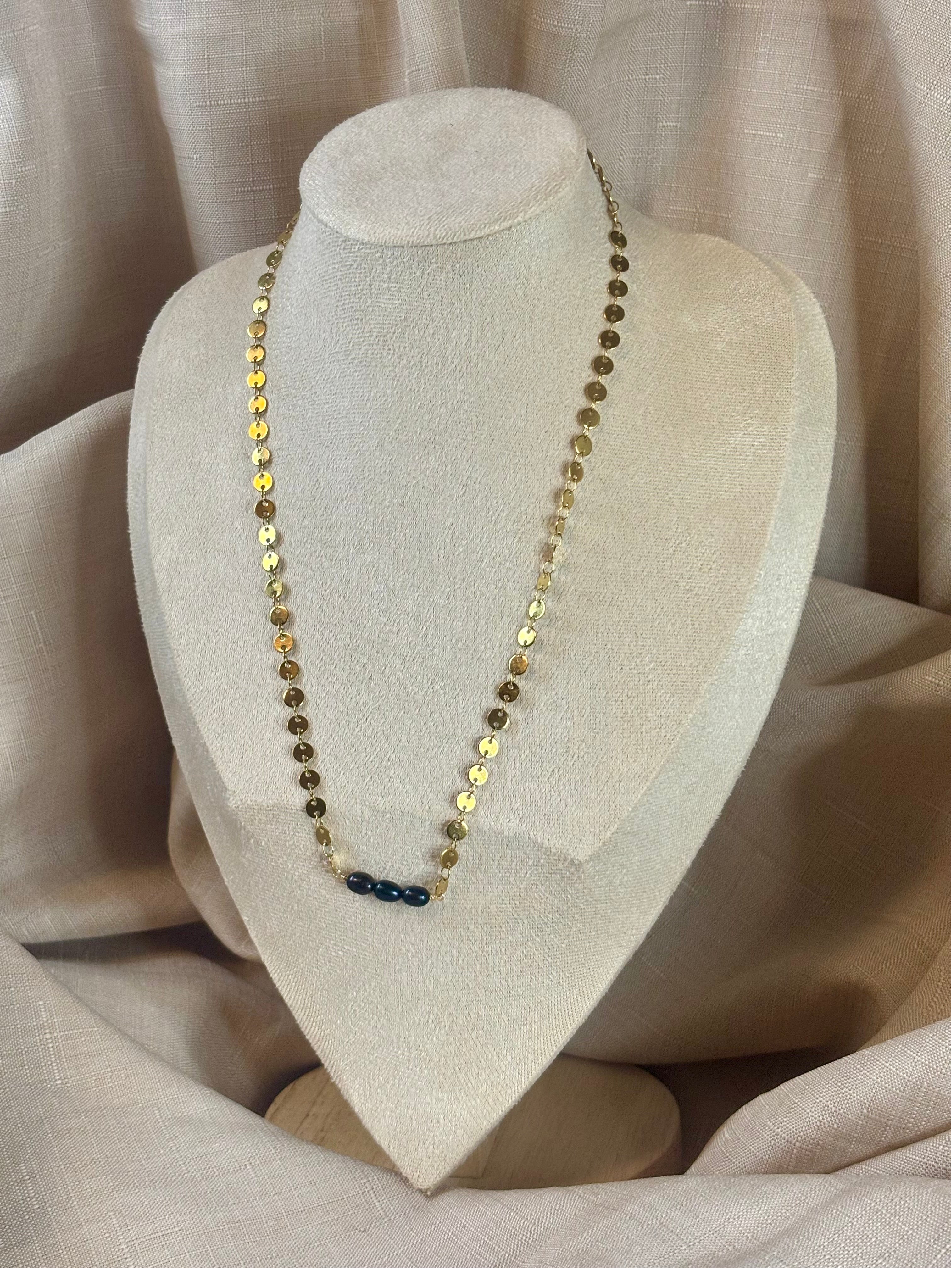 Gold-Plated Freshwater Pearl Sequin Chain Necklace
