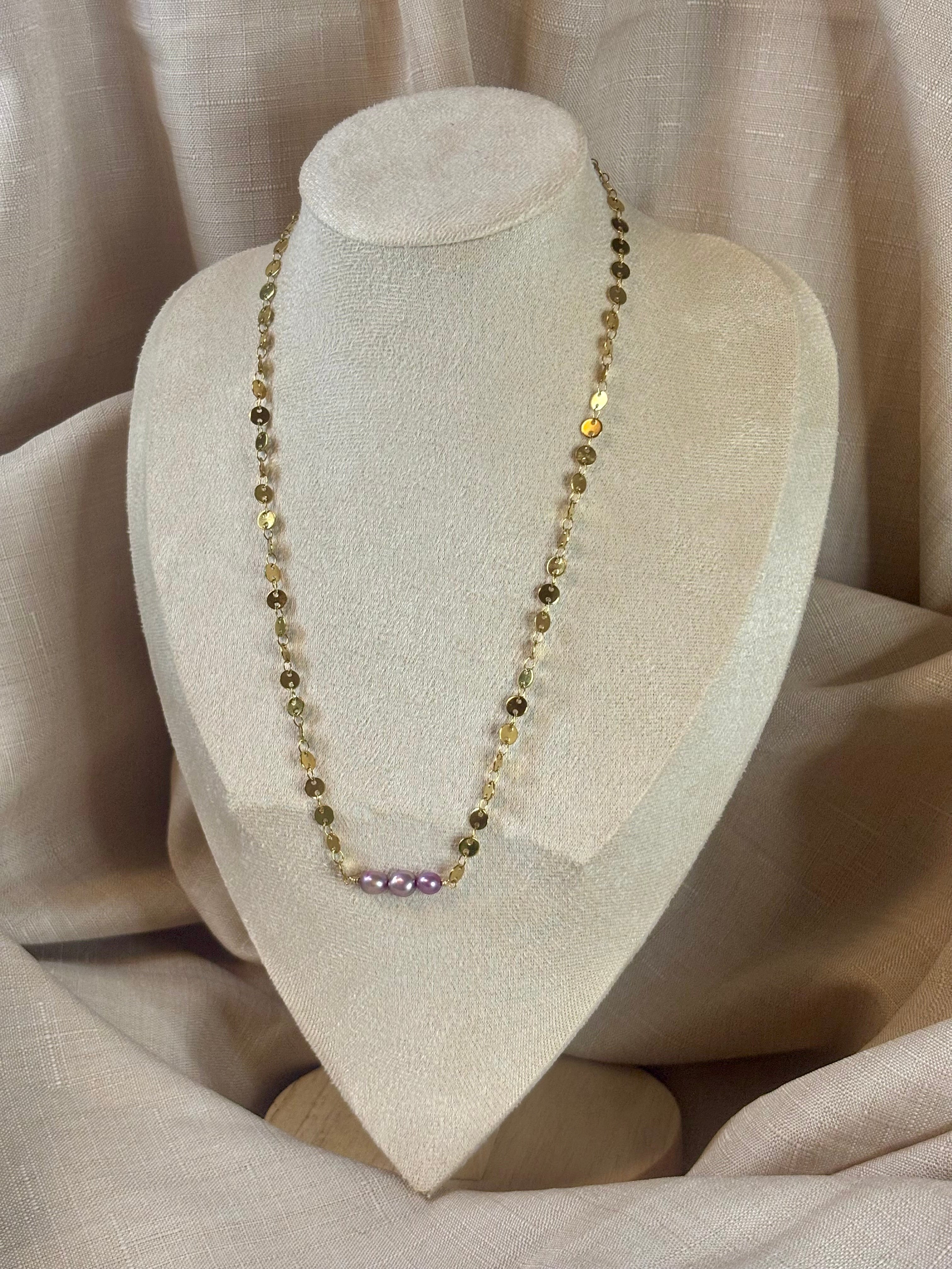 Gold-Plated Freshwater Pearl Sequin Chain Necklace