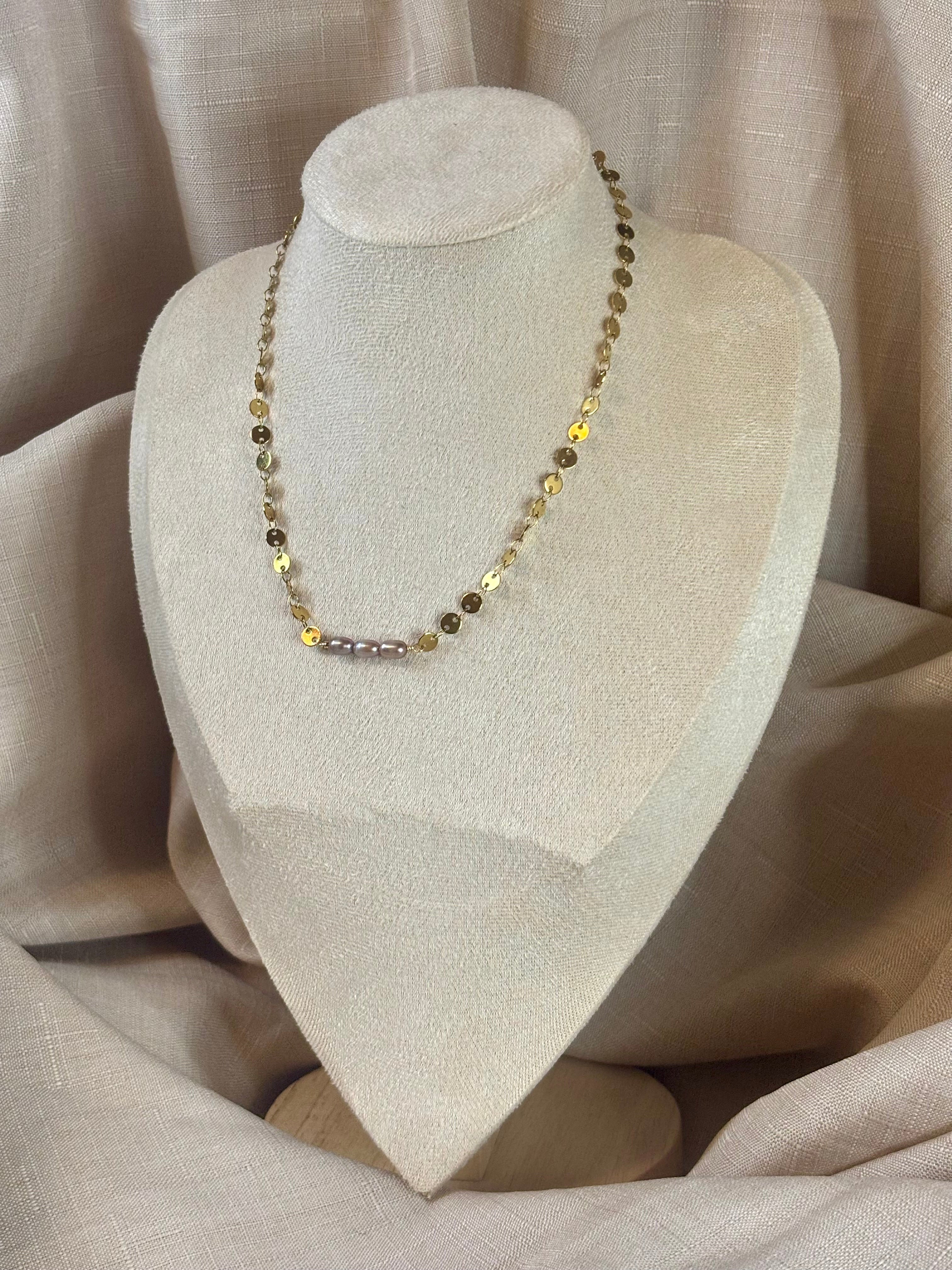 Gold-Plated Freshwater Pearl Sequin Chain Necklace
