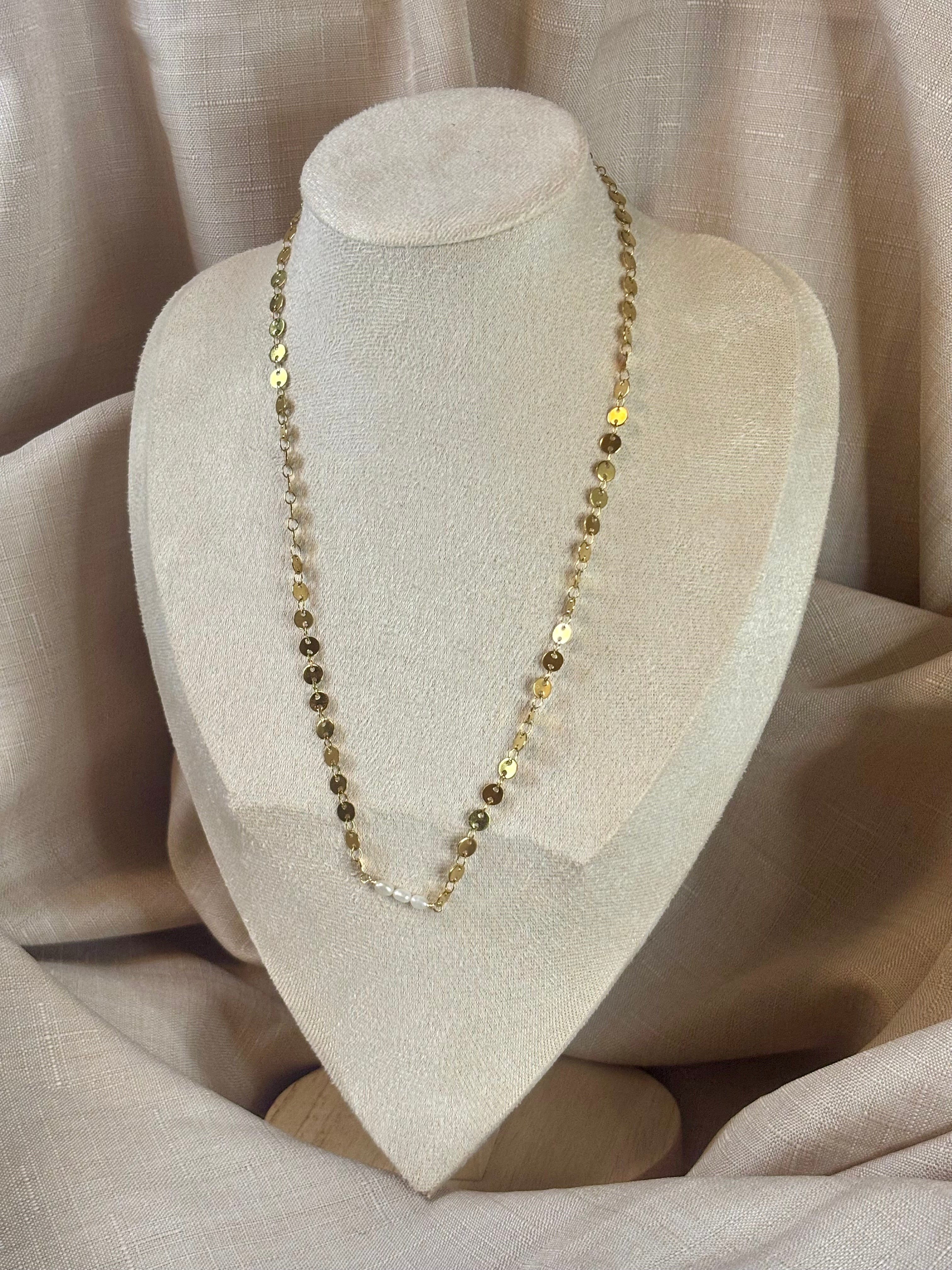 Gold-Plated Freshwater Pearl Sequin Chain Necklace