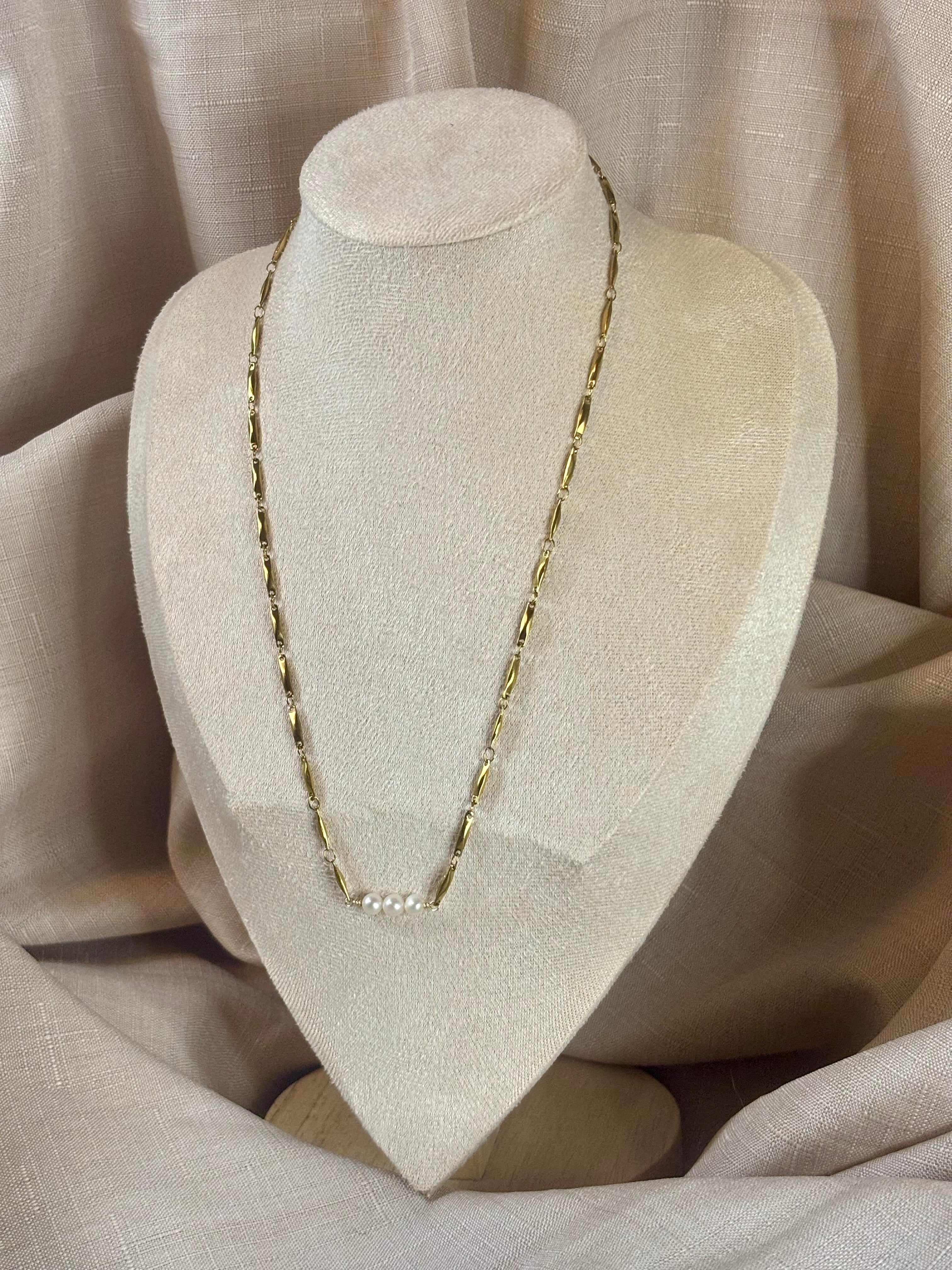 Gold-Plated Freshwater Pearl Link Chain Necklace